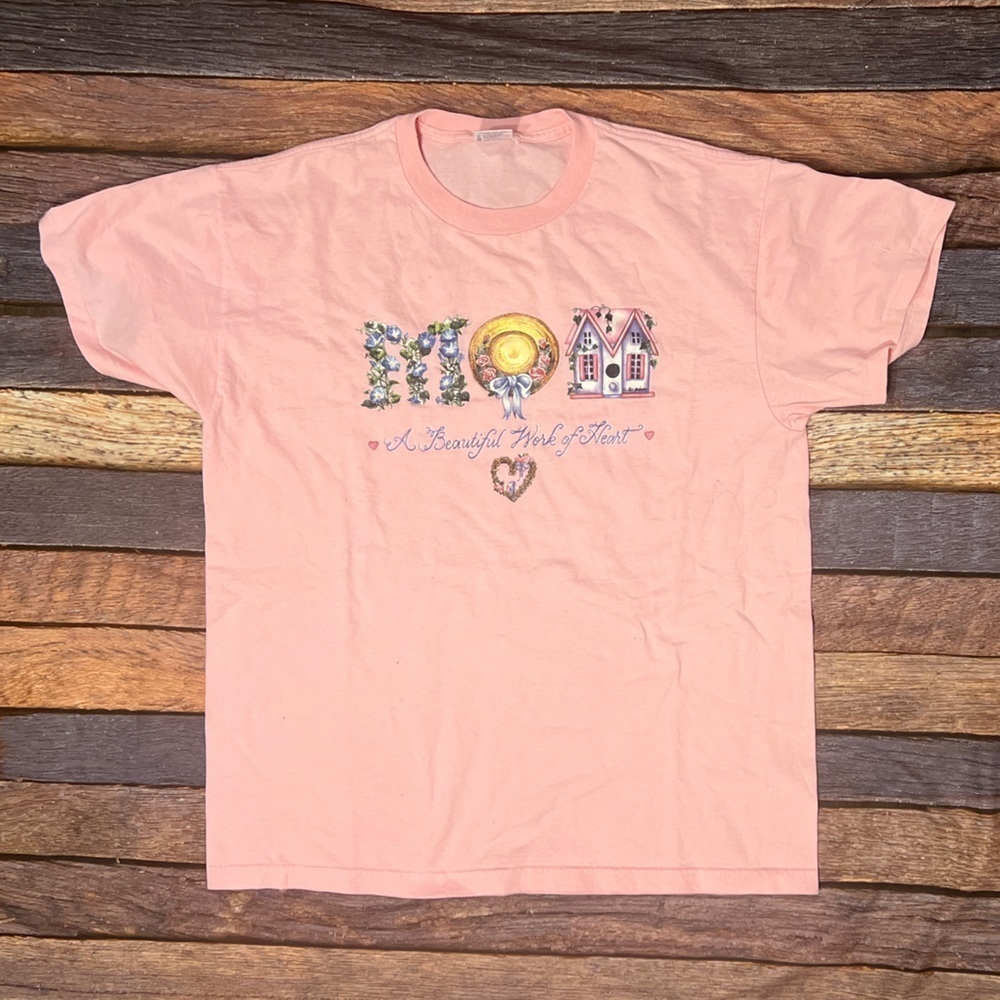 Vintage 90s Mom A Beautiful Work of Heart 1990s Best Mother Womens Tshirt